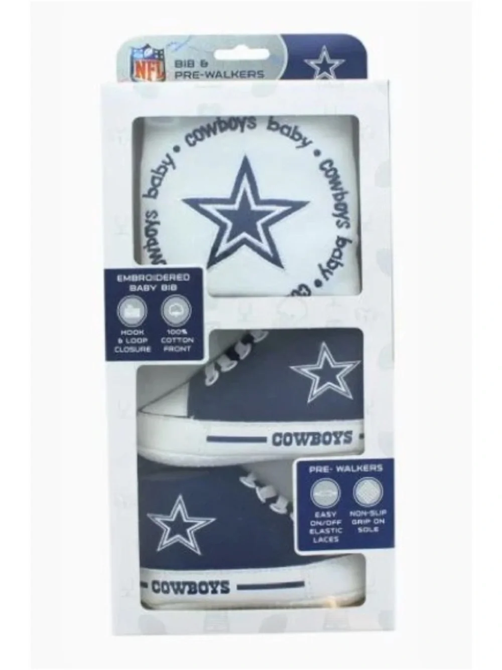 Officially Licensed Dallas Cowboys Baby Bib & Pre-Walker Gift Set